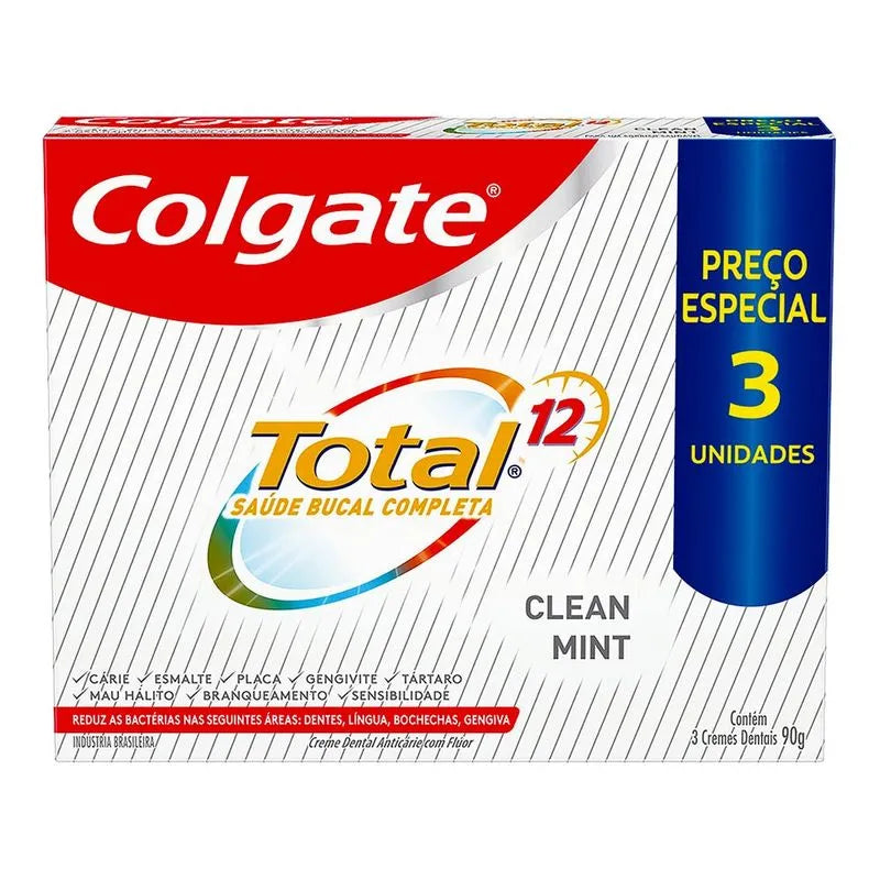 Colgate Creme Dental Clean Mint Total 12 90g - Kit com 03 Unidades