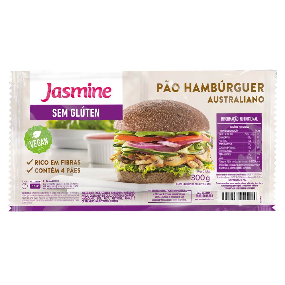 Jasmine Pão de Hambúrguer Australiano Sem Glúten 300g