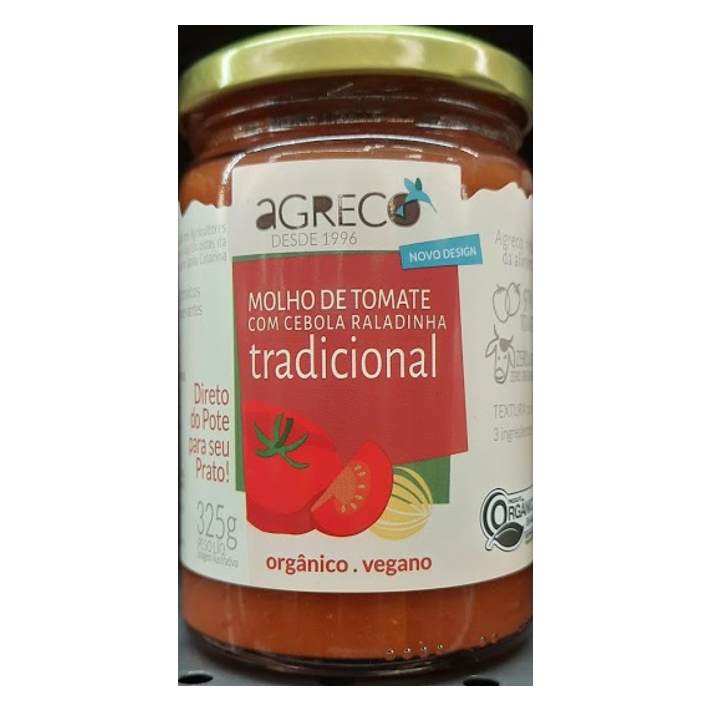 Agreco Molho de Tomate com Cebola Raladinha Tradicional Orgânico 325g