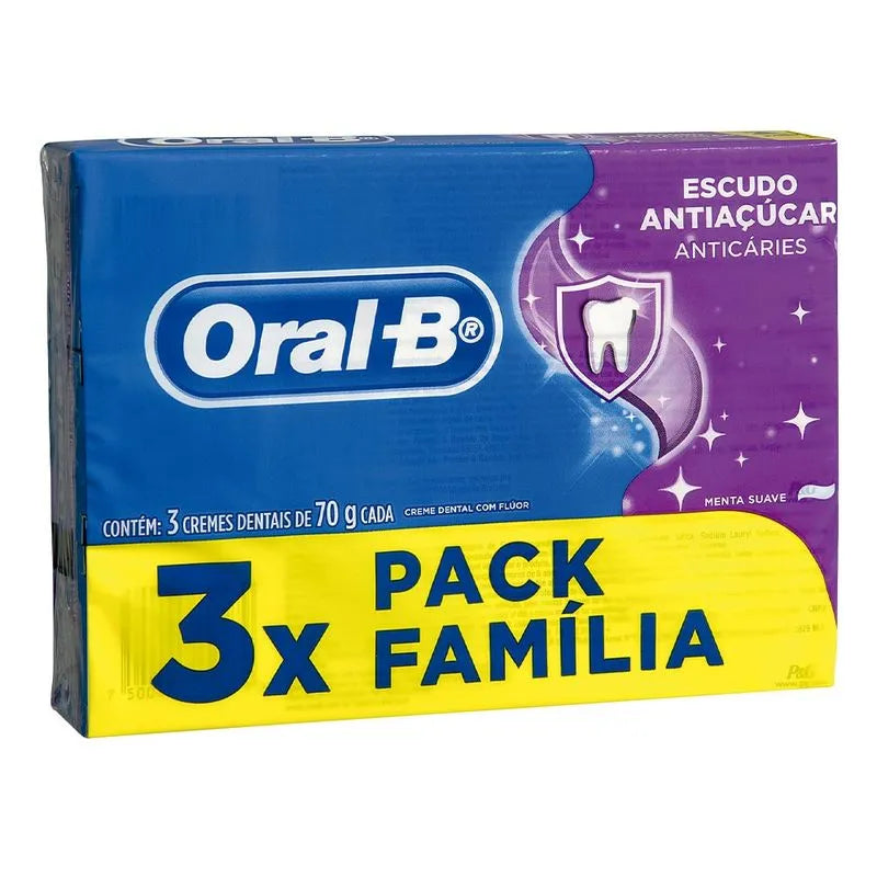 Oral B Creme Dental Escudo Antiaçúcar 70g - Kit com 03 Unidades
