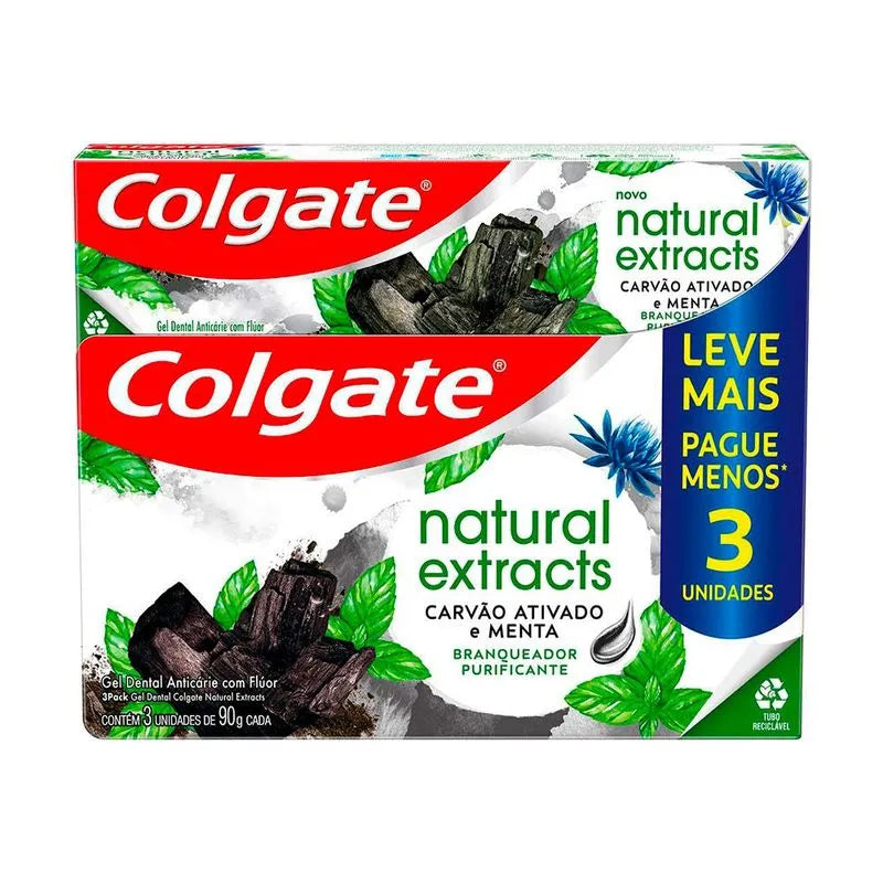 Colgate Creme Dental Natural Extracts Purificante Carvão Ativado 90g - Kit com 03 Unidades