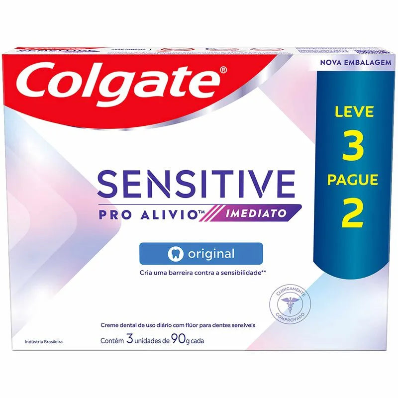 Colgate Creme Dental Sensitive Original Pro-Alívio 90g - Kit com 03 Unidades
