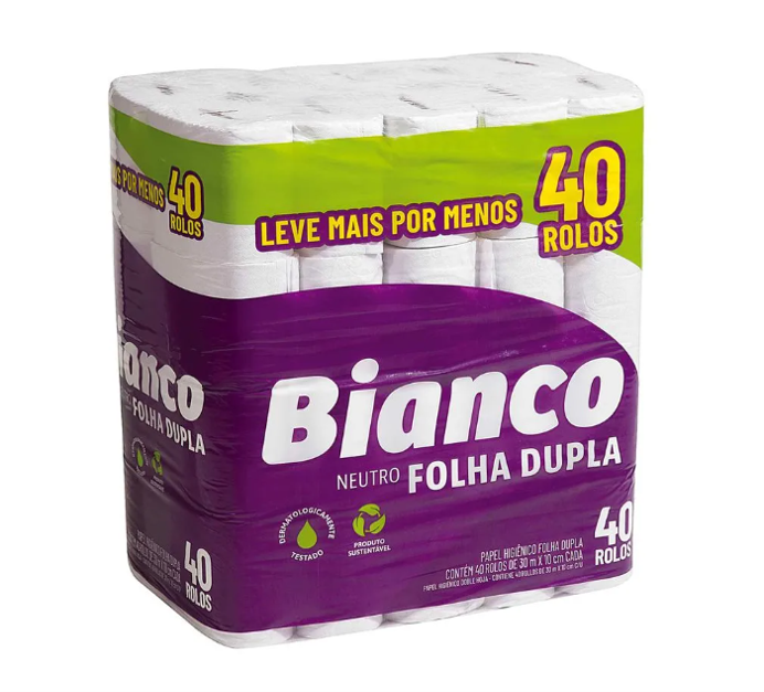 Papel Higiênico Folha Dupla Bianco 40 Rolos 30m