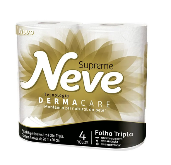 Papel Higiênico Folha Tripla Neve Supreme 4 Rolos 20m