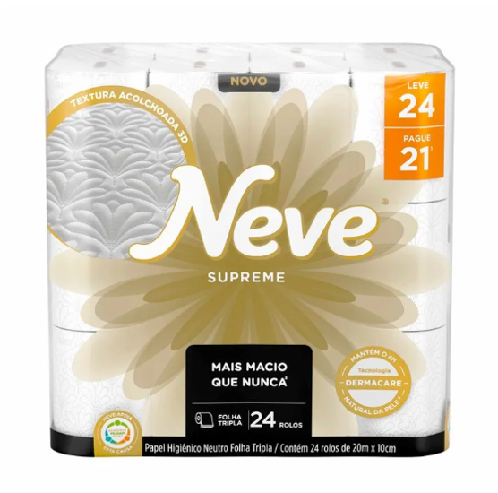 Papel Higiênico Folha Tripla Neve Supreme 24 Rolos 20m