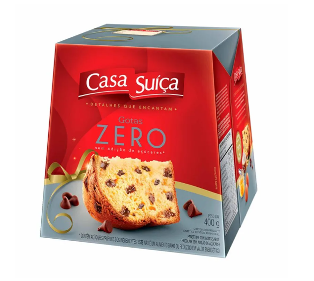 Panettone com Gotas de Chocolate Zero Açúcar Casa Suíça 400g