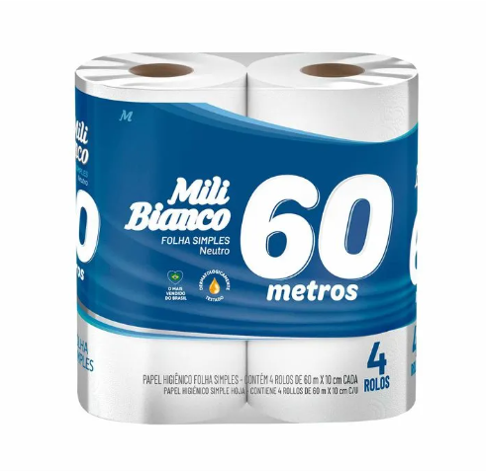 Papel Higiênico Mili 4 Rolos 60m