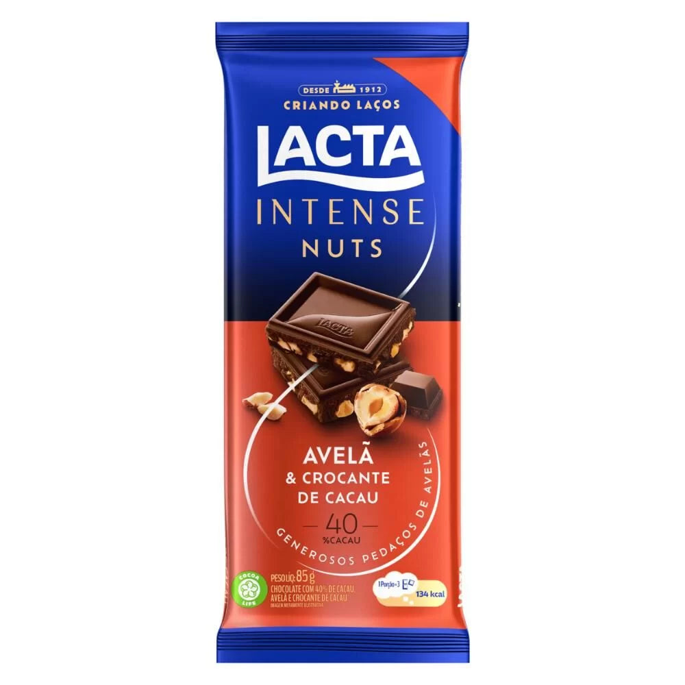 Chocolate Lacta Intense Nuts Avelã & Crocante de Cacau 40% Cacau 85g