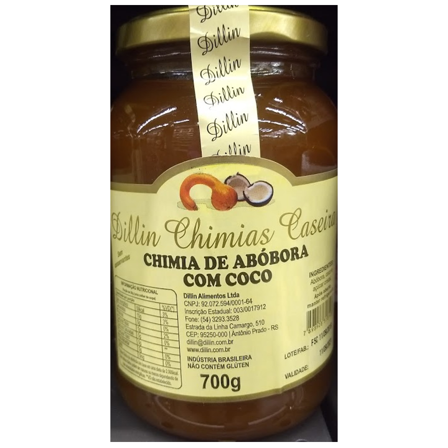 Geleia Dillin Chimia de Abóbora com Coco 700g - Família Scopel Delivery