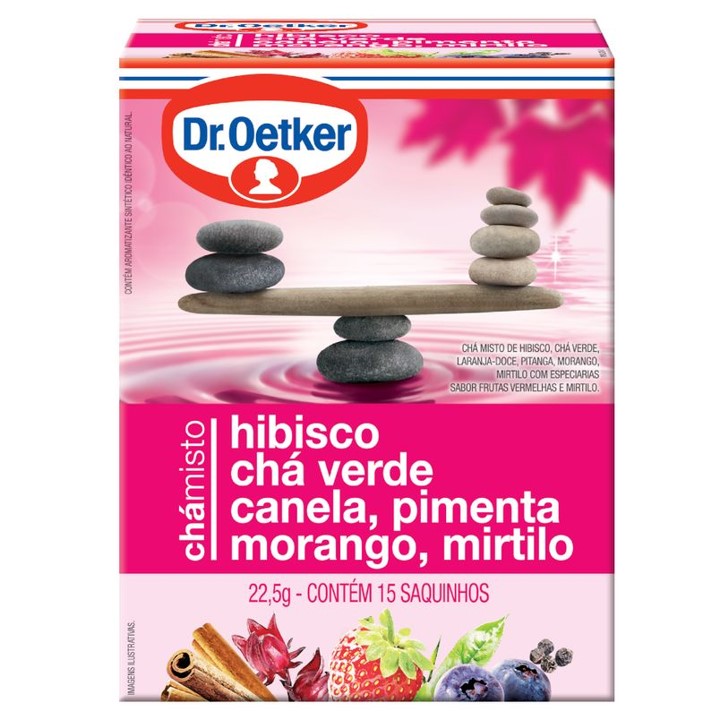 Dr. Oetker Chá Misto Hibisco, Chá Verde, Canela, Pimenta, Morango e Mirtilo 15 saquinhos
