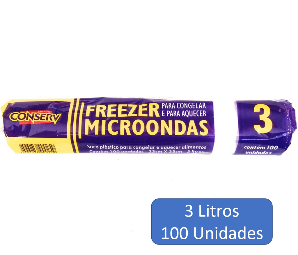 Conserv Saco Plástico Freezer Microondas 3L com 100 Unidades