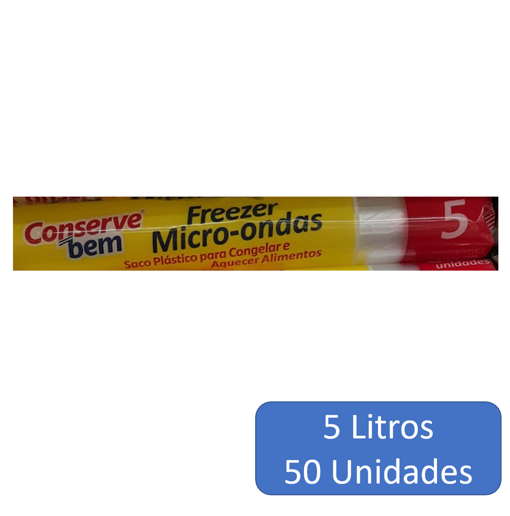 Conserve Bem Saco Plástico Freezer Microondas 5L com 50 Unidades