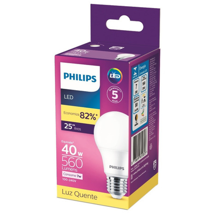 Philips Lâmpada LED 40W Luz Quente 7W
