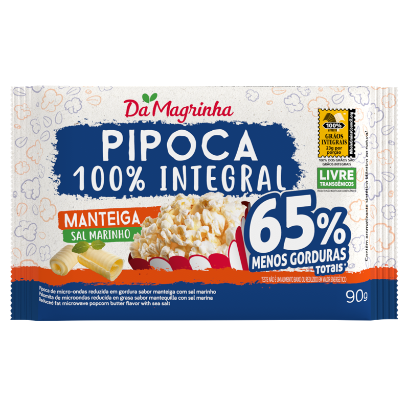 Da Magrinha Pipoca de Microondas 100% Integral Manteiga Sal Marinho 90g