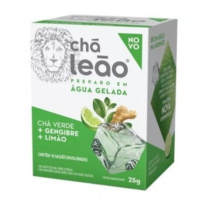 Chá Leão Preparo em Água Gelada Chá Verde + Gengibre + Limão 10 sachês 25g
