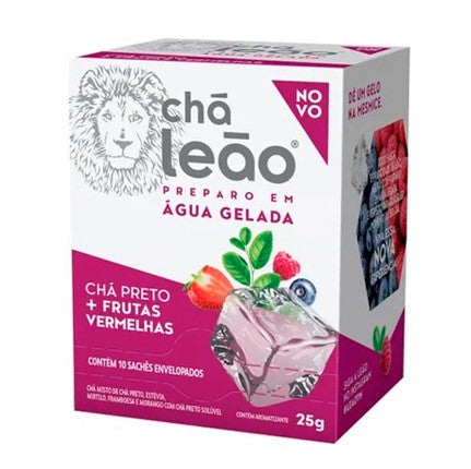 Chá Leão Preparo em Água Gelada Chá Preto + Frutas Vermelhas 10 sachês 25g